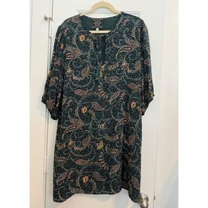 Johnny Was Marzanna Silk Floral Print Shift Dress 3/4 Sleeves Excellent Large